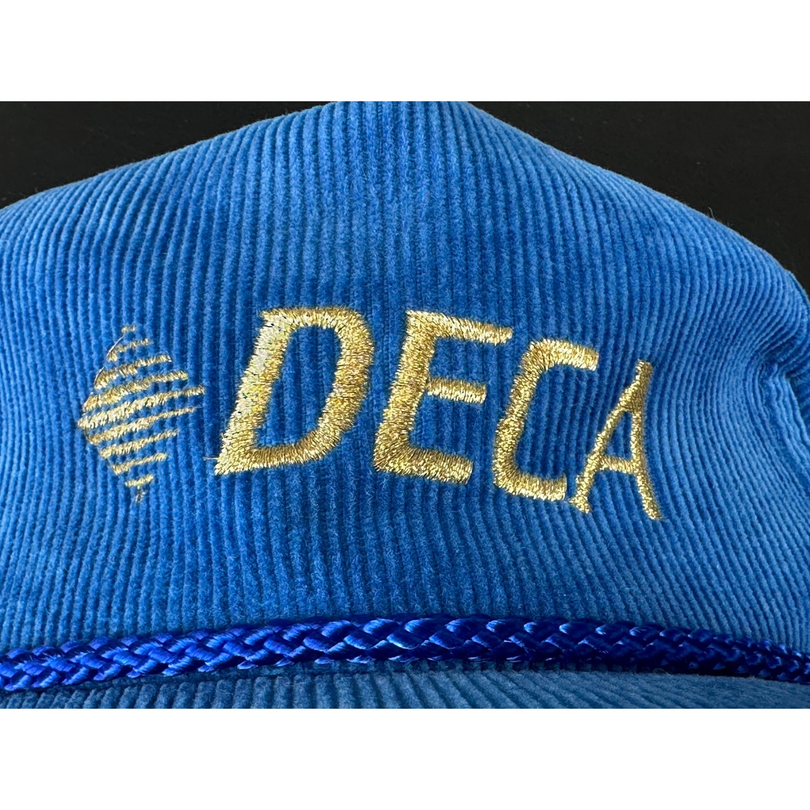 Vintage Deca Corduroy Rope Hat Cap Gold Medal Headwear Blue Snapback 80s 90s